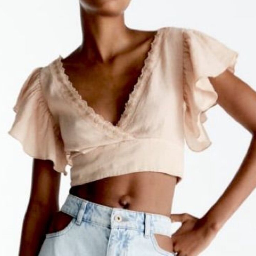 Linen Zara Cropped Shirt Size Small